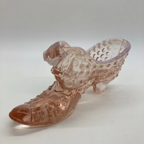 Vintage FENTON 1960's Glass Hobnail Pink Shoe Slipper Cat Head - EXCELLENT!