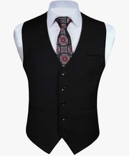 Enlision Men's Suit Vest Business Formal Dress Waistcoat Black Vest Size XL