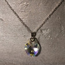 Silver Tone Heart Crystal Pendant Necklace with Cable Chain 10½ in