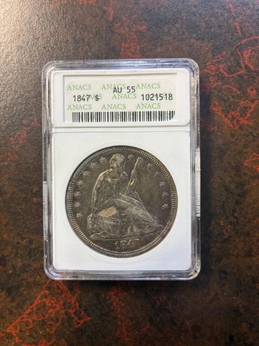 47 1847 SEATED LIBERTY DOLLAR ANACS GRADED AU55 BEAUTIFUL ORIGINAL LUSTRE