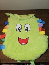 Green Plush Kids Backpack, Cartoon Face, Colorful Buckles, Educational Theme