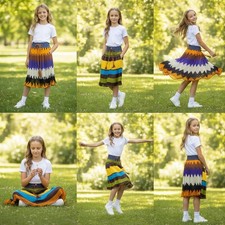 Kids Girls Multi Color Chiffon Pleated Elastic Waist Drawstring Midi Skirt