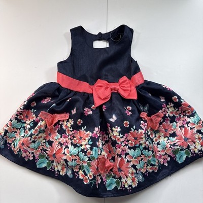 NWT Lilt Baby Girl Special Occasion Spring  Easter Dress 12M, Navy Butterfly Bow