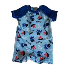 Wave Zone Infant Boys Blue Sea Life One Piece Rash Guard Swimsuit Size 3/6M