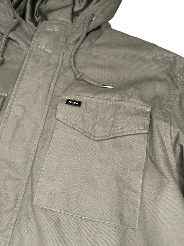 RVCA Men’s Large Canvas Fleece Hooded Jacket Green Zip Button Outerwear Gorpcore - Image 4 of 4