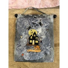 Halloween Embroidered Haunted House Fabric Wall Hanging Banner 20x15