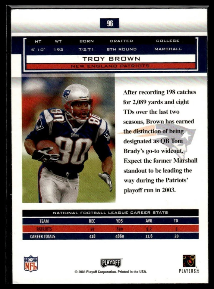 2003 Playoff Honors #96 Troy Brown - Image 2 of 2