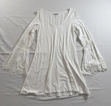 Express White Boho Mini Dress Bell Sleeves Sz Medium