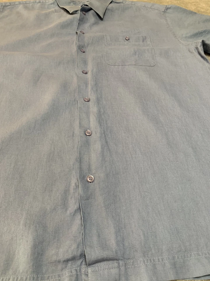 Camisa Joseph & Feiss Para Hombre Azul 2XLT Manga Corta Lino Botón Resort Playa Alta Foto 3 de 4