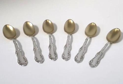 Set of 6 Towle “Old English” Sterling Silver Demitasse Spoons – Gold Wash Bowls