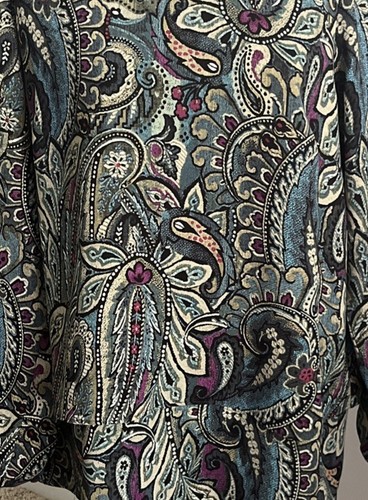J Jill Camicia Donna M Verde Viola Paisley Tunica Strato Artsy Boho Colorata Fluida - Foto 2 di 5