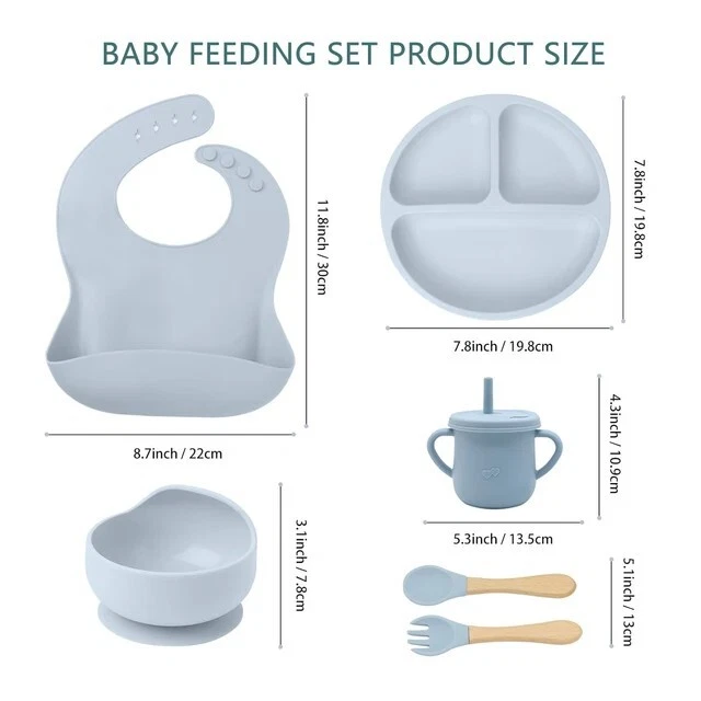Silicone Baby Set With Cover /lid ,cup ,bib,spoons, Fork,Bpa Free ,oven Safe