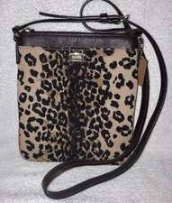 Coach Leopard Print Slim North South Crossbody Swing Pack Handbag Purse