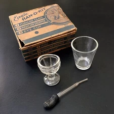 Vintage Eagle Han-D-Kit Eye Wash Kit w/ Medicine Glass, Dropper & Eye Cup Rare!!