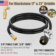 5FT Propane Gas Regulator Hose w/ Elbow Adapter For Blackstone 17" & 22" Griddle