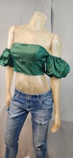 Altar'D State Green Puff Sleeve Corset Top Shirt Blouse XS XSMALL Womens NEW