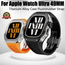 Titanium Metal Case Fluororubber Strap For Apple Watch Ultra 49MM Watch Band
