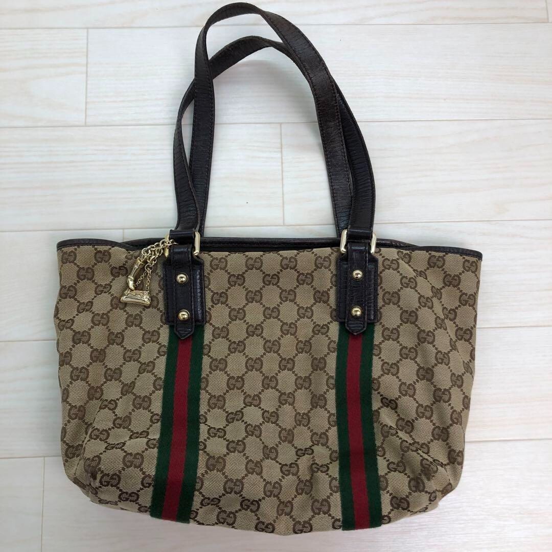 GUCCI Sherry Line Hand Tote Bag Handbag GG Canvas Leather GUCCI Sherry Line Hand Tote Bag Handbag GG Canvas Leather