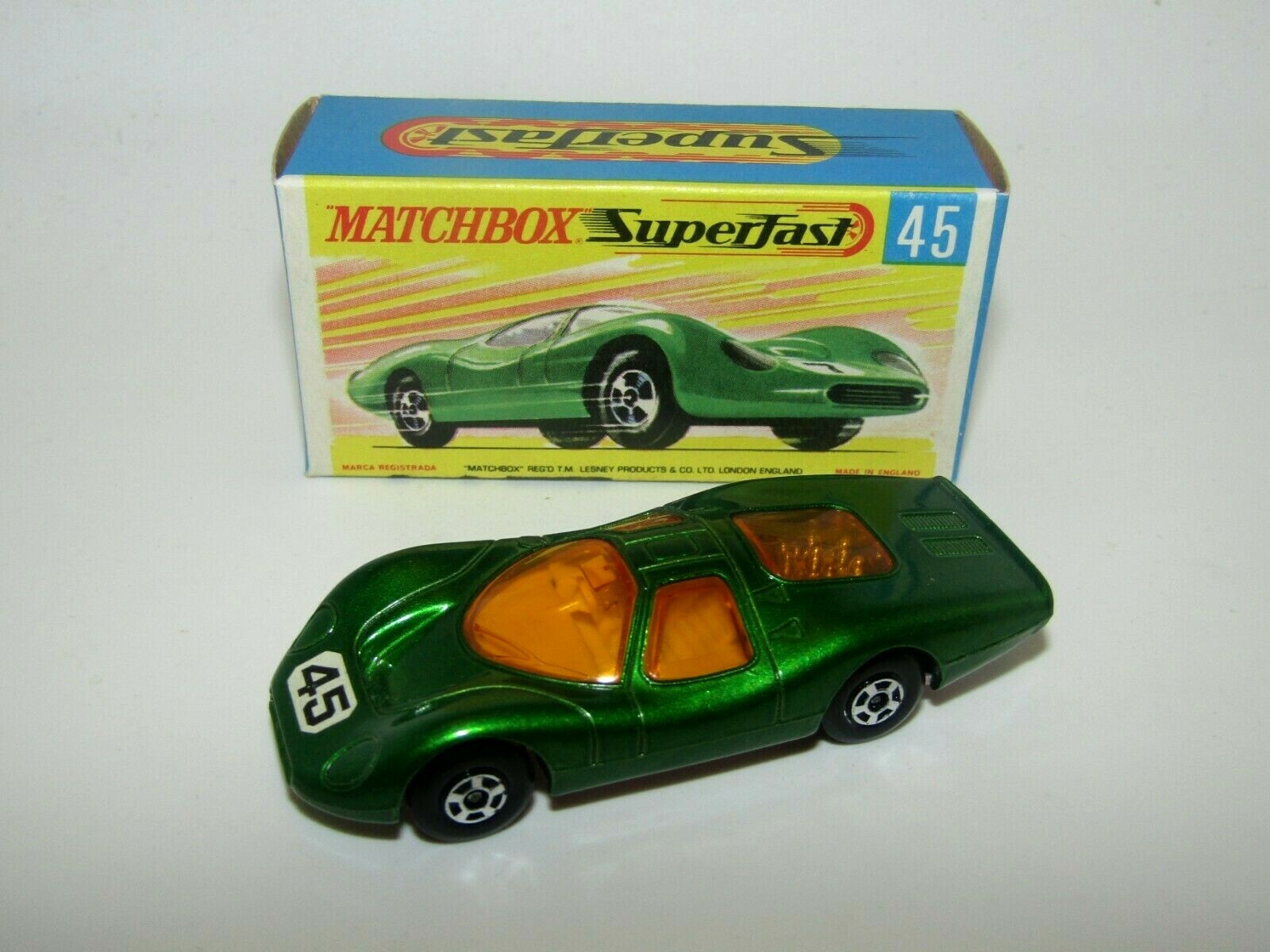 Matchbox Superfast No 45 Ford Group 6 Dk Met Green Dark Amb Glass Pink base RARE Matchbox Superfast No 45 Ford Group 6 Dk Met Green Dark Amb Glass Pink base RARE