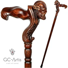 Wooden Walking Cane Stick Viking Warrior man Ergonomic Handle Original GC-Artis 