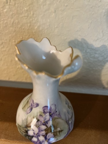 J.P.L France Jean Pouyat Limoges Hand Painted Vase Gold Ruffle 1903 Antique 3.5” - Picture 5 of 6