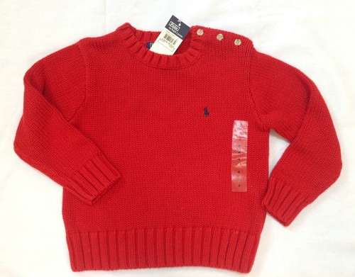 Neu mit Etikett Jungen Ralph Lauren Polo klassischer einfarbiger roter Pullover mit Rundhalsausschnitt marineblau Pony-Logo 4