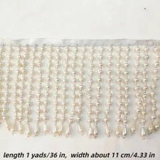 1 Yard Handmade Beaded Faux Pearl Edging Fringe Tassel Trim Curtain Sewing DIY