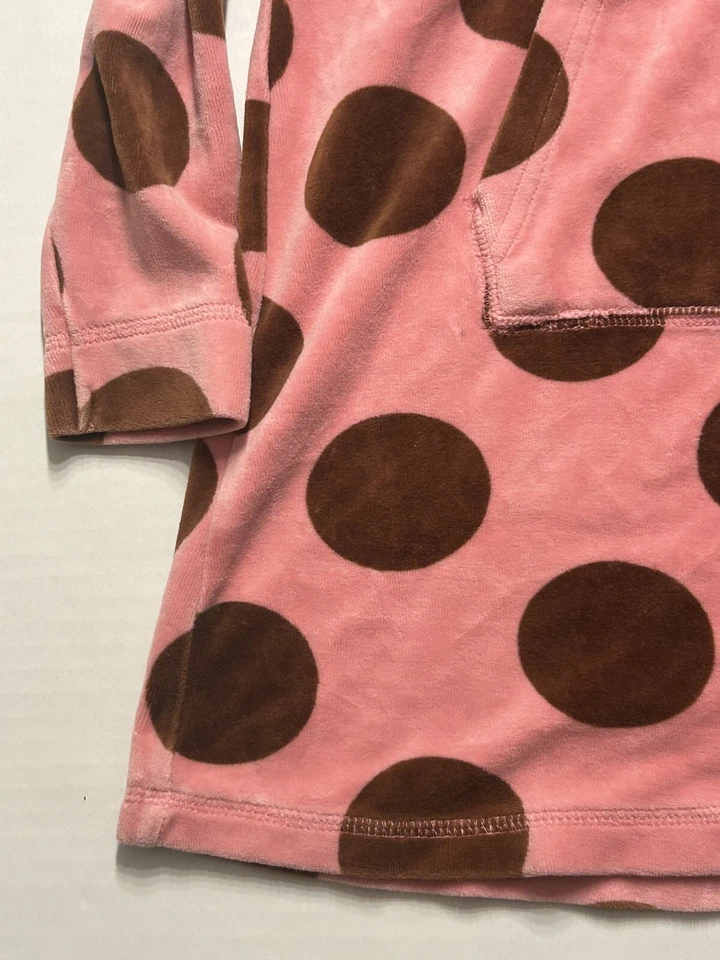 Vestido Mini Boden Talla 3/4 Encubrimiento Niñas Terciopelo Sudadera con Capucha Rosa Marrón Lunares Foto 3 de 4