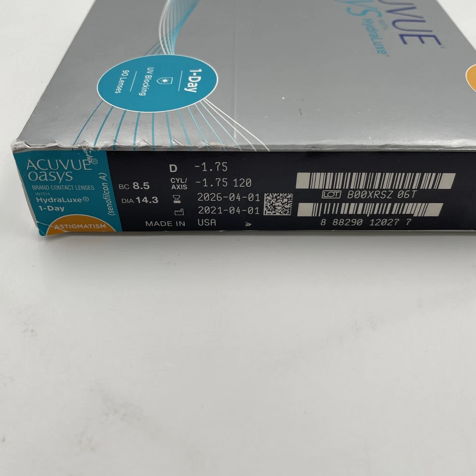 90x ACUVUE oasys Tageslinsen 1-Day HydraLuxe -1.75 dpt, Cyl -1.75, Ach120 BC 8,5 - Bild 2 von 3