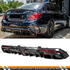 FOR W205 C63 C43 SEDAN B STYLE CARBON FIBER LED BUMPER DIFFUSER W/ EXHAUST TIPS