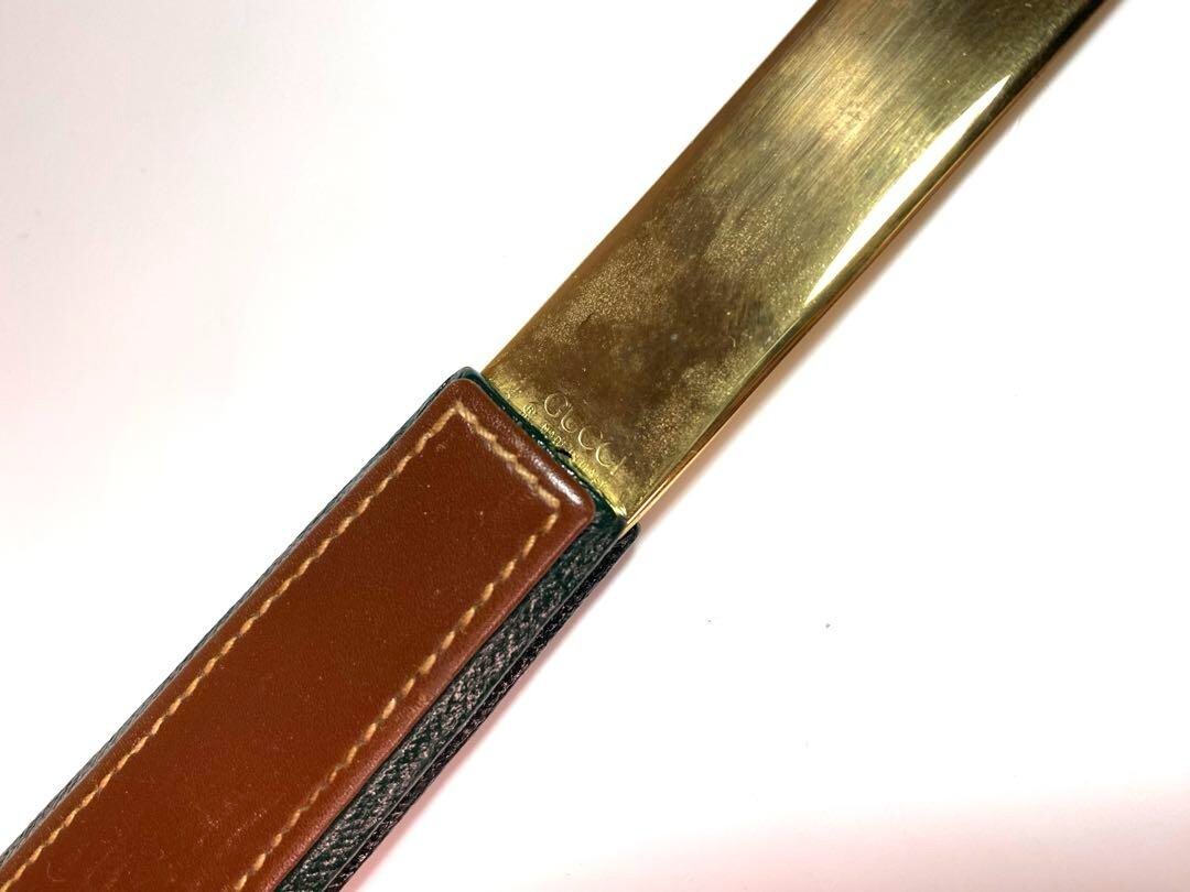 GUCCI希少ペーパーナイフ GUCCI paper knife Letter Openers brown gold leather Total 24cm