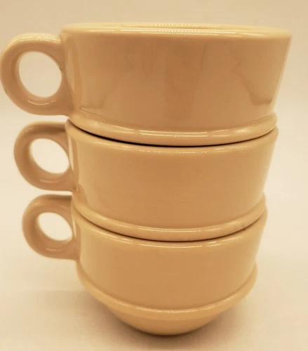 3 Vintage 1954 Jackson China Jac-Tan Stackable Tan Restaurant Ware Coffee Mugs