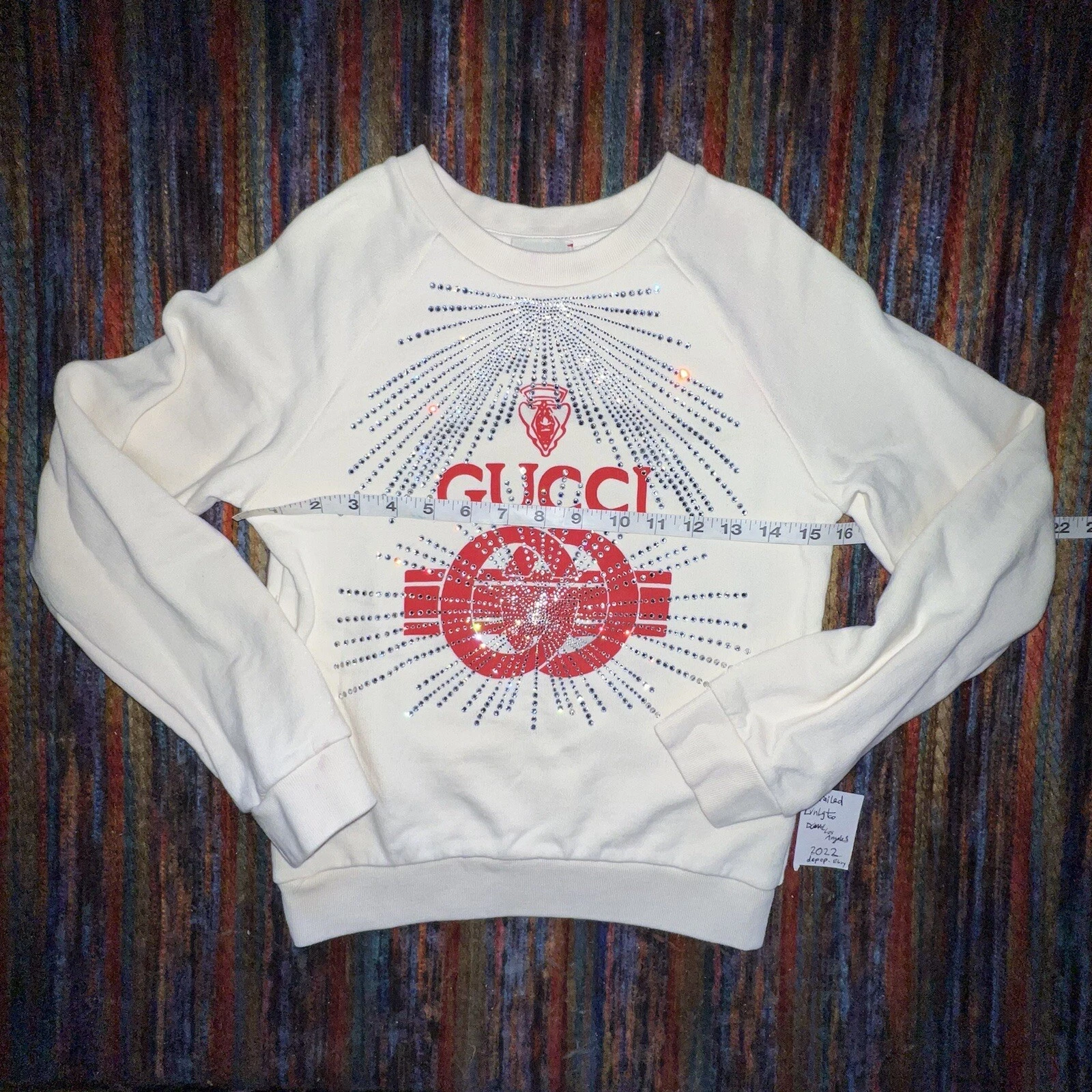 Sweat shirt pull fille Gucci coton crème strass Swarovski