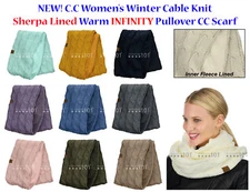 NEW! C.C Women's Winter Cable Knit Sherpa Lined Warm INFINITY Pullover CC Scarf