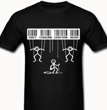 Consume Conform Work Listen T shirt Tee Sheep Anti System Anarchy puppet