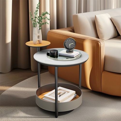 6 Styles Luxury Leather Sofa Side Table Sintered Stone Top Accent Table Home Dec - Picture 67 of 79