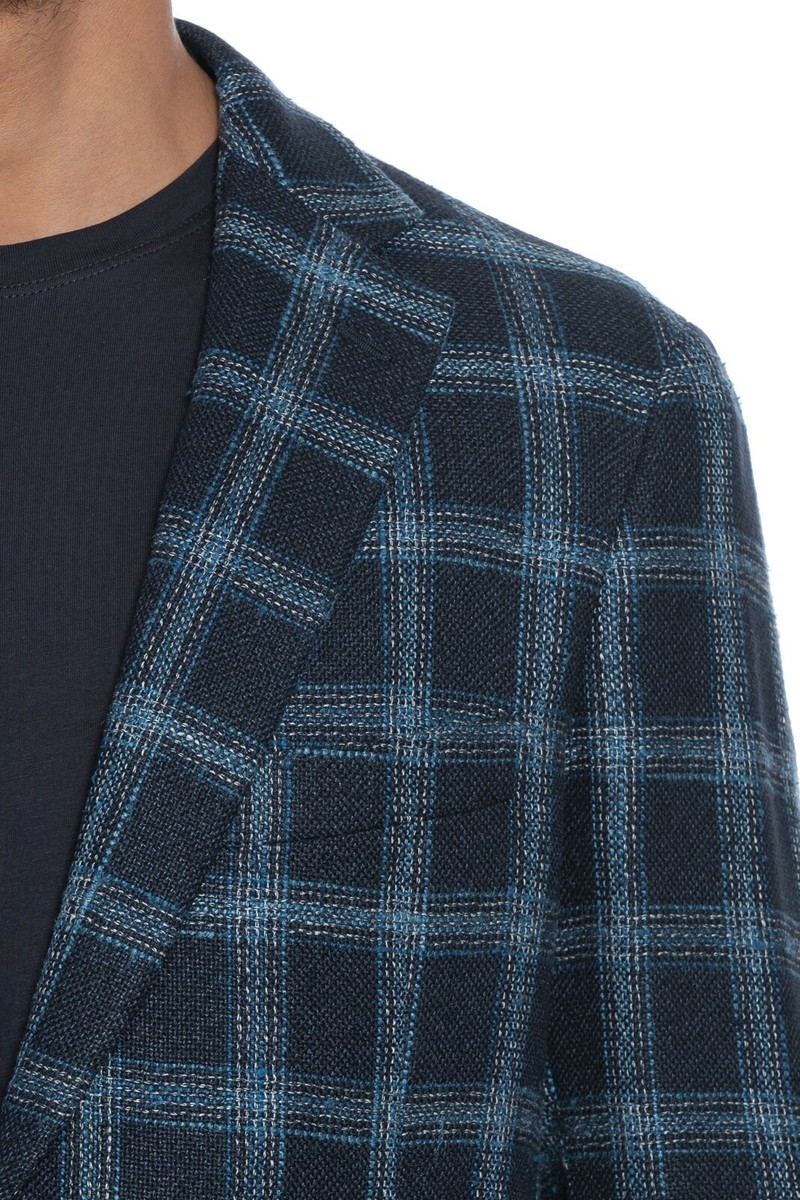 2250$ BELVEST Jacket Blue Checks Silk Linen Cotton Drop 7