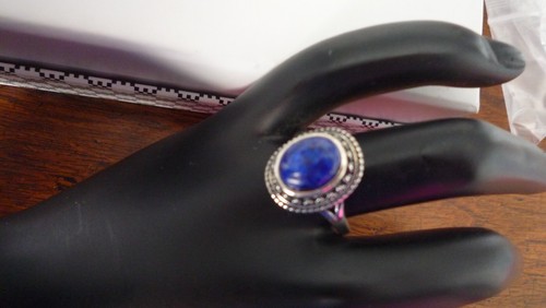 SCHÖNER 925 SILBER RING CABOCHON LAPISLAZULI OVAL GR. 58 / NEU