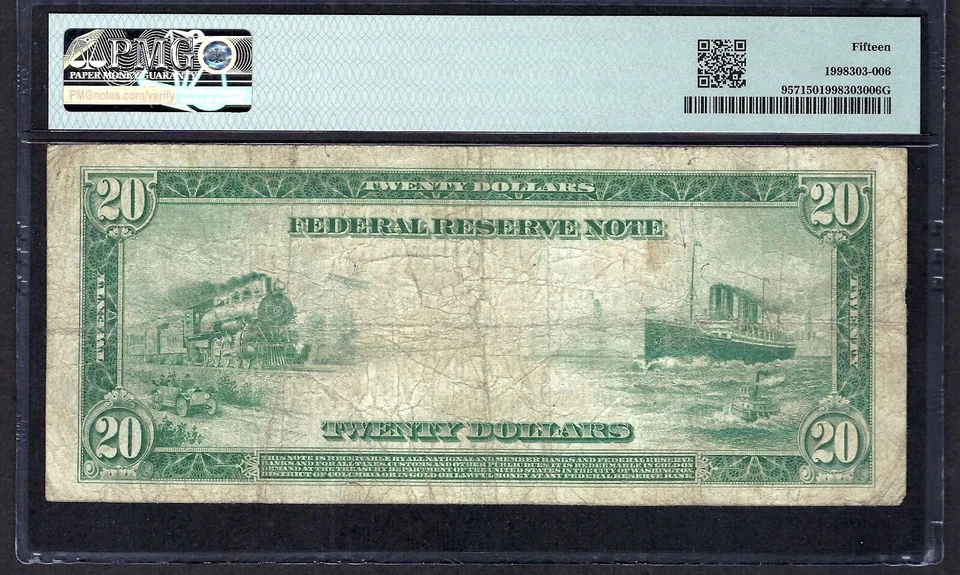 🇺🇸 1914 $20 RED-SEAL FR-957 ♚♚ATLANTA♚♚ PMG CH FINE 15 ONLY 23 KNOWN, SCARCE - Image 2 of 2