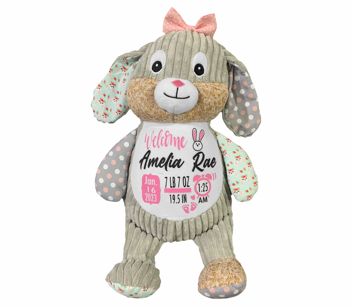 Personalized Birth Announcement Grey Bunny Cubbies Birth Stats