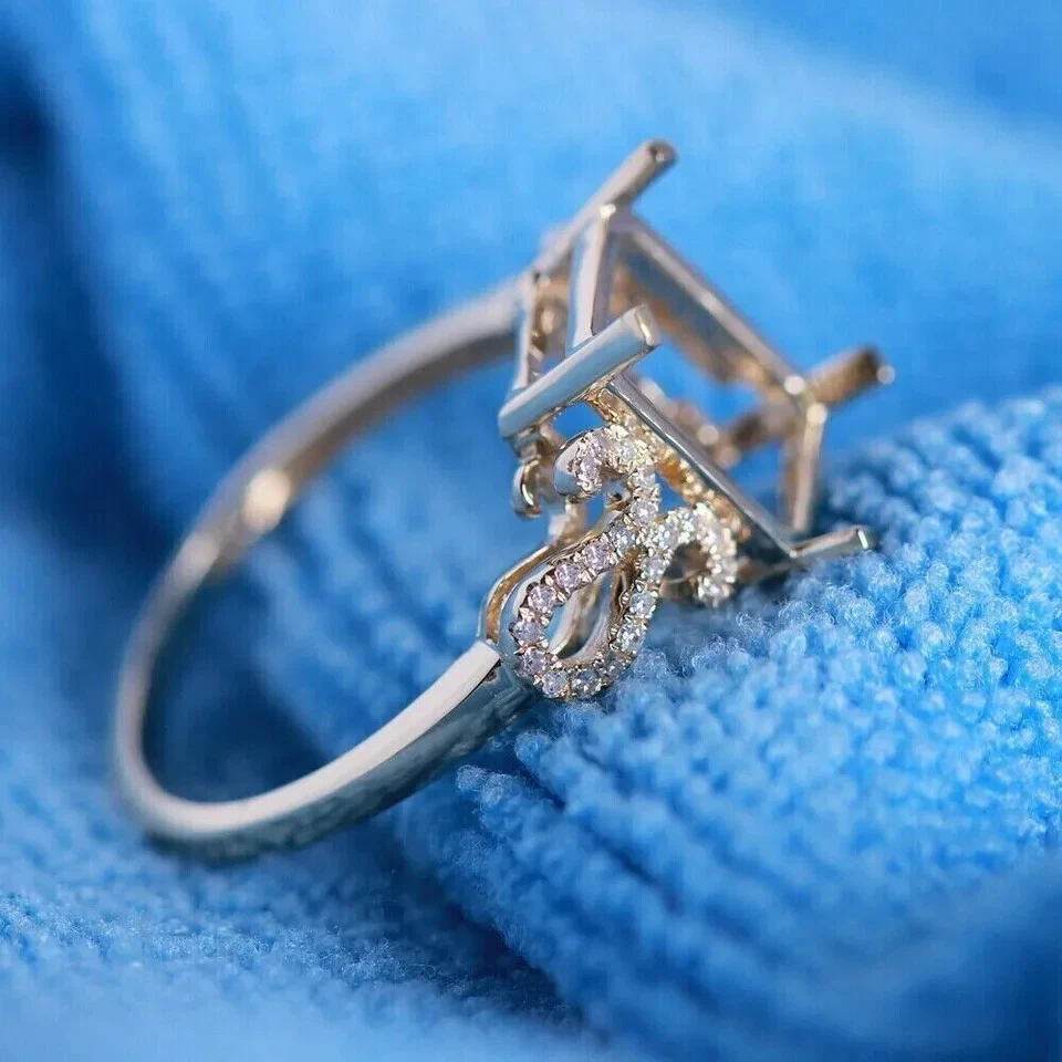 7X5MM Emerald Cut Moissanite Semi Mount Engagement Ring 14k Yellow Gold Plated - Image 2 of 4