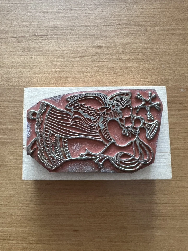 Sello de goma vintage de ángel con cuerno de Delafield G602 Navidad Foto 3 de 3