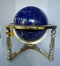 Exquisite Vintage Large Semi-Precious Gemstone Globe. 18" Compass in Brass Base.