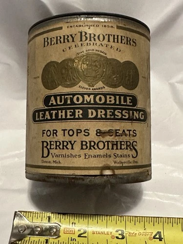 Detroit Berry’s  Brothers Varnish Can Leather Dressing Automobile VTG Antique