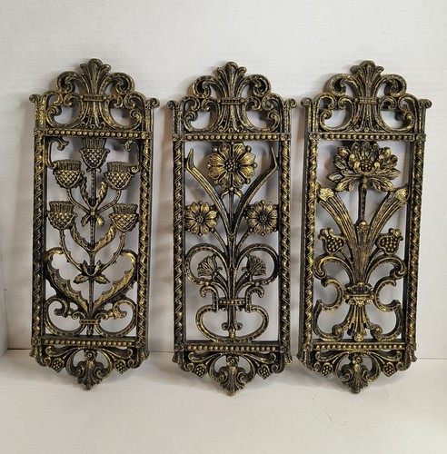 Vtg Homco Floral Wall Plaques Set of 3  #7368  Bronze Gold 1970's MCM Style 