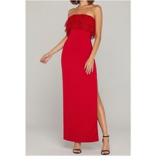  288 NWT LOVERS  FRIENDS Sylvia Strapless Satin Gown, Flame Scarlet, Medium