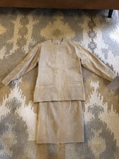 Erez Levy Saks Fifth Avenue Beige Suede Learher Skirt And Top Set Sz 4 Vintage 