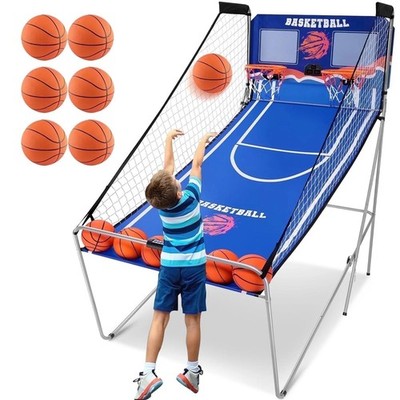 Dual Shot Indoor Electronic Basketball Arcade Game Foldable W/ 8 Modes Air Pump
