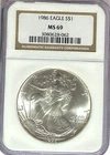 1986 $1 American Silver Eagle 1oz Fine NGC Gem Uncirculated .999