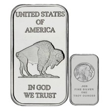 1 Troy Oz Buffalo .999 Fine Silver Bar Sealed Commemorative coin 11.80 per troy oz